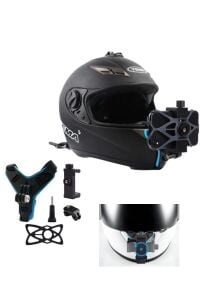 Kask Alt Çene Bağlantı Aparatı ve Kayışı Aksiyon Kamera ve Telefon Tutucu Set Siyah Mavi