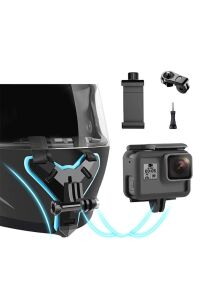 Kask Alt Çene Bağlantı Aparatı ve Kayışı Aksiyon Kamera ve Telefon Tutucu Set Siyah Mavi