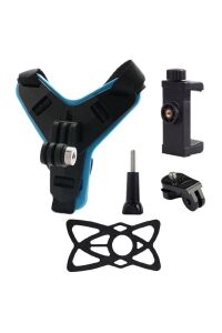 Kask Alt Çene Bağlantı Aparatı ve Kayışı Aksiyon Kamera ve Telefon Tutucu Set Siyah Mavi