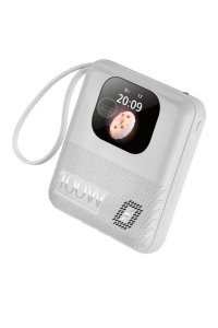 Powerbank 10.000 Mah 100 W Akıllı saat Özelliklerine Sahip Ekranlı ve Speaker Müzik Çalma Özelliği Beyaz