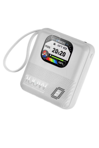 Powerbank 10.000 Mah 100 W Akıllı saat Özelliklerine Sahip Ekranlı ve Speaker Müzik Çalma Özelliği Beyaz