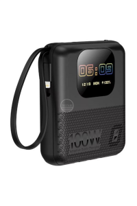 Powerbank 10.000 Mah 100 W Akıllı saat Özelliklerine Sahip Ekranlı ve Speaker Müzik Çalma Özelliği Siyah