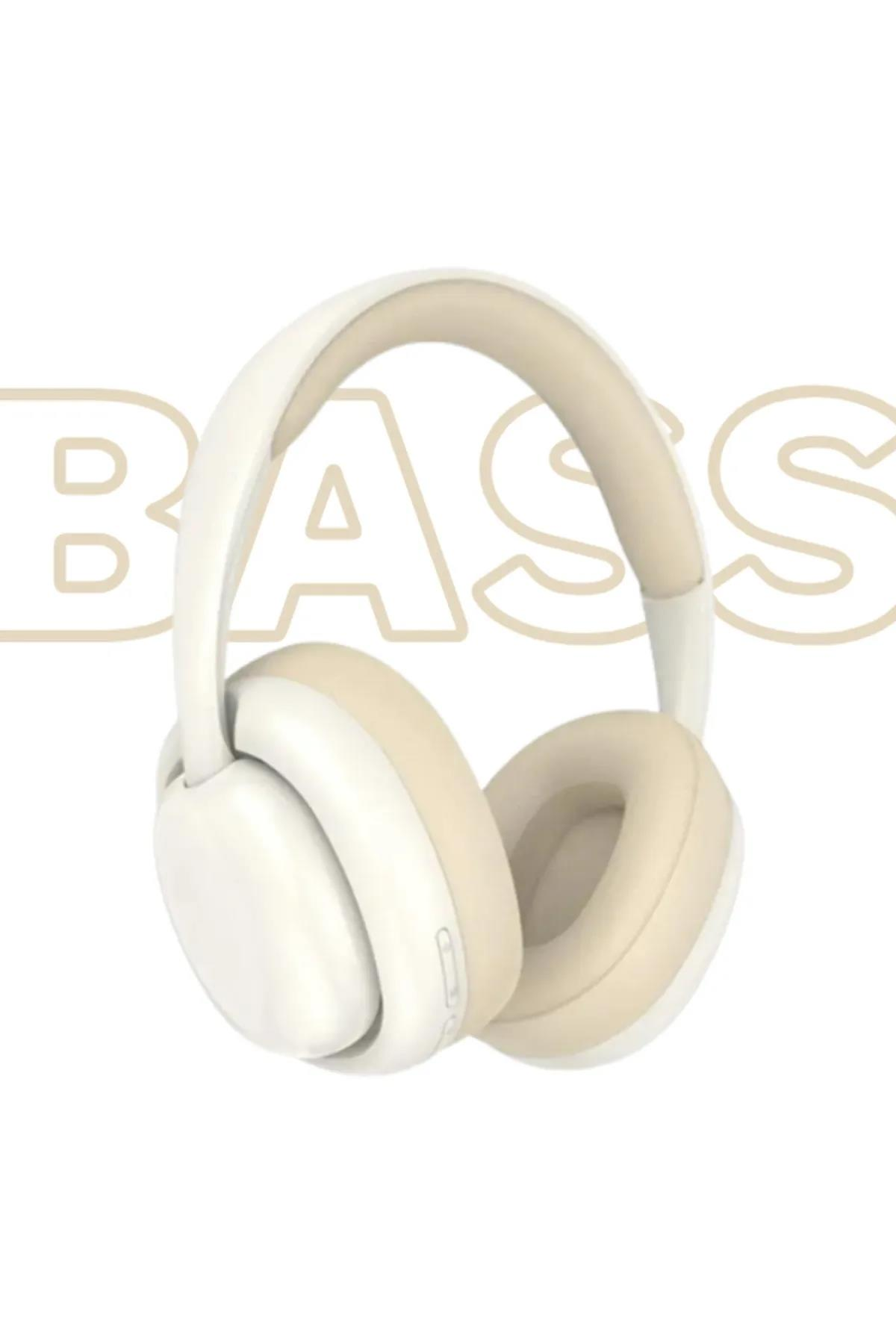 Kulak Üstü Extra Bass A+ Bluetooth 5.1 Kulaklık Tf Kart Aux 3.5mm Ayarlanabilir Boyut Hafif Yumuşak Krem