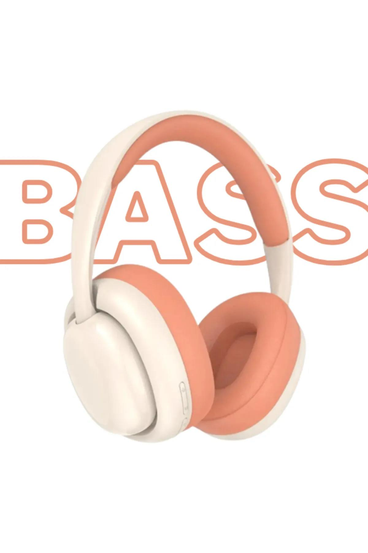 Kulak Üstü Extra Bass A+ Bluetooth 5.1 Kulaklık Tf Kart Aux 3.5mm Ayarlanabilir Boyut Hafif Yumuşak Pembe