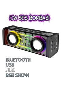 Ses Bombası 10Watt Yüksek Ses RGB Işık Show Bluetooth Aux Usb Takılabilir Hoparlör Mini Müzik Çalar
