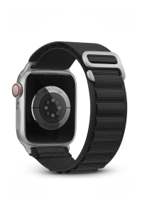 Kordon 42-44-45-49 mm Uyumlu Metal Tokalı Metal Soketli Bez Akıllı Saat Kordonu Siyah
