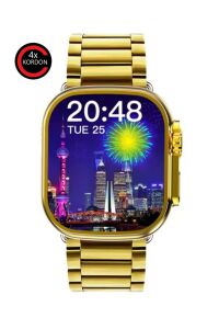 Watch 9 Ultra Gold Akıllı Saat 49mm 4 Kordonlu Çelik Silikon Bez ve Deri Ios Android Uyumlu