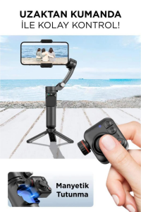 3 Eksenli Akıllı Telefon Gimbal Tripodlu El Stabilizatörü, 2600 mAh iPhone ve Android ile Uyumlu M02
