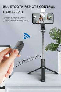 Işıklı Selfie Stick 360 Derece Bluetooth Kumandalı Selfie Çubuğu Fill Light Tripod Q02S