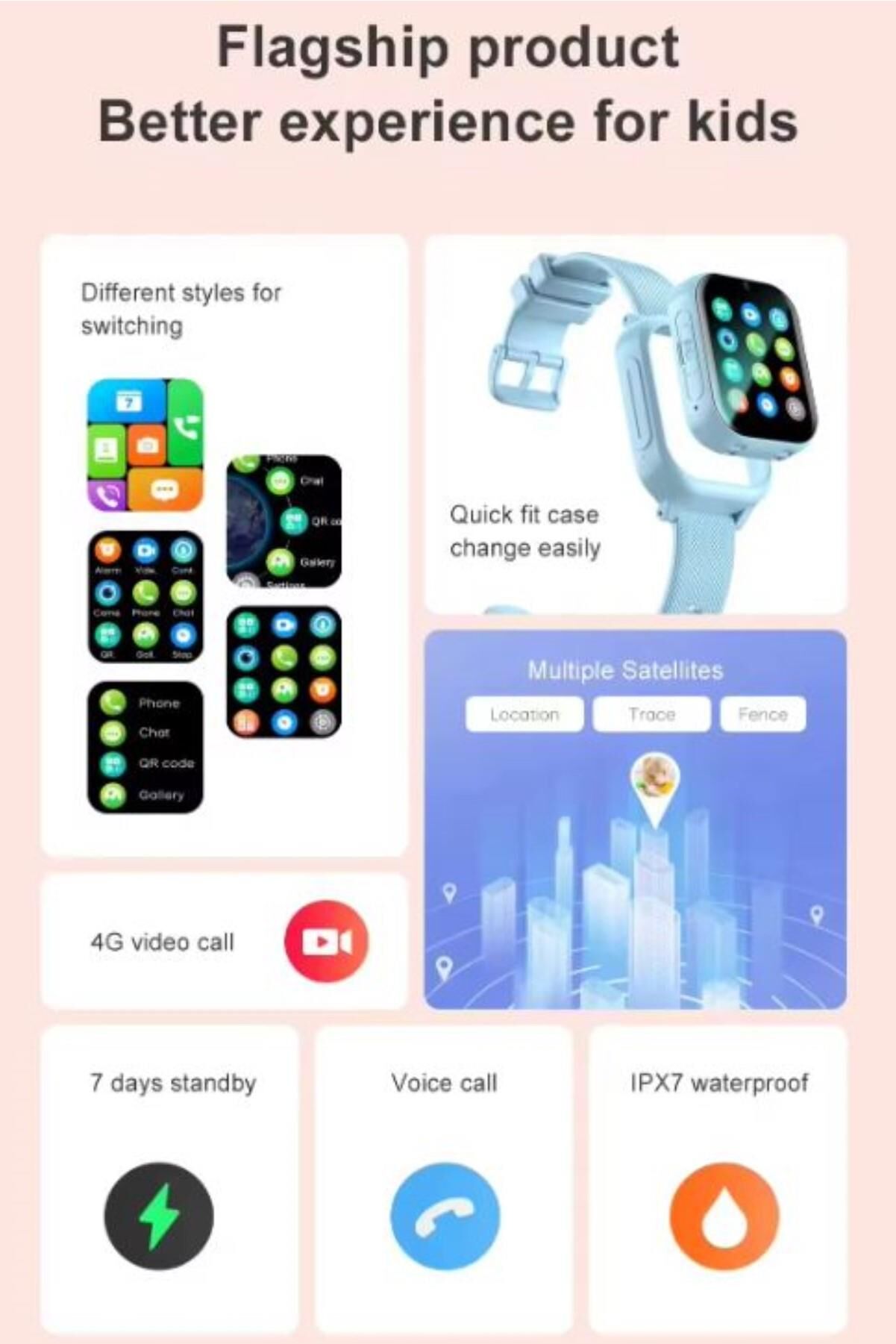 Sim Kartlı Konum Takipli 4G Akıllı Çocuk Saati Acil Arama Görüntülü Görüşme ve Sesli Mesaj Gönderim