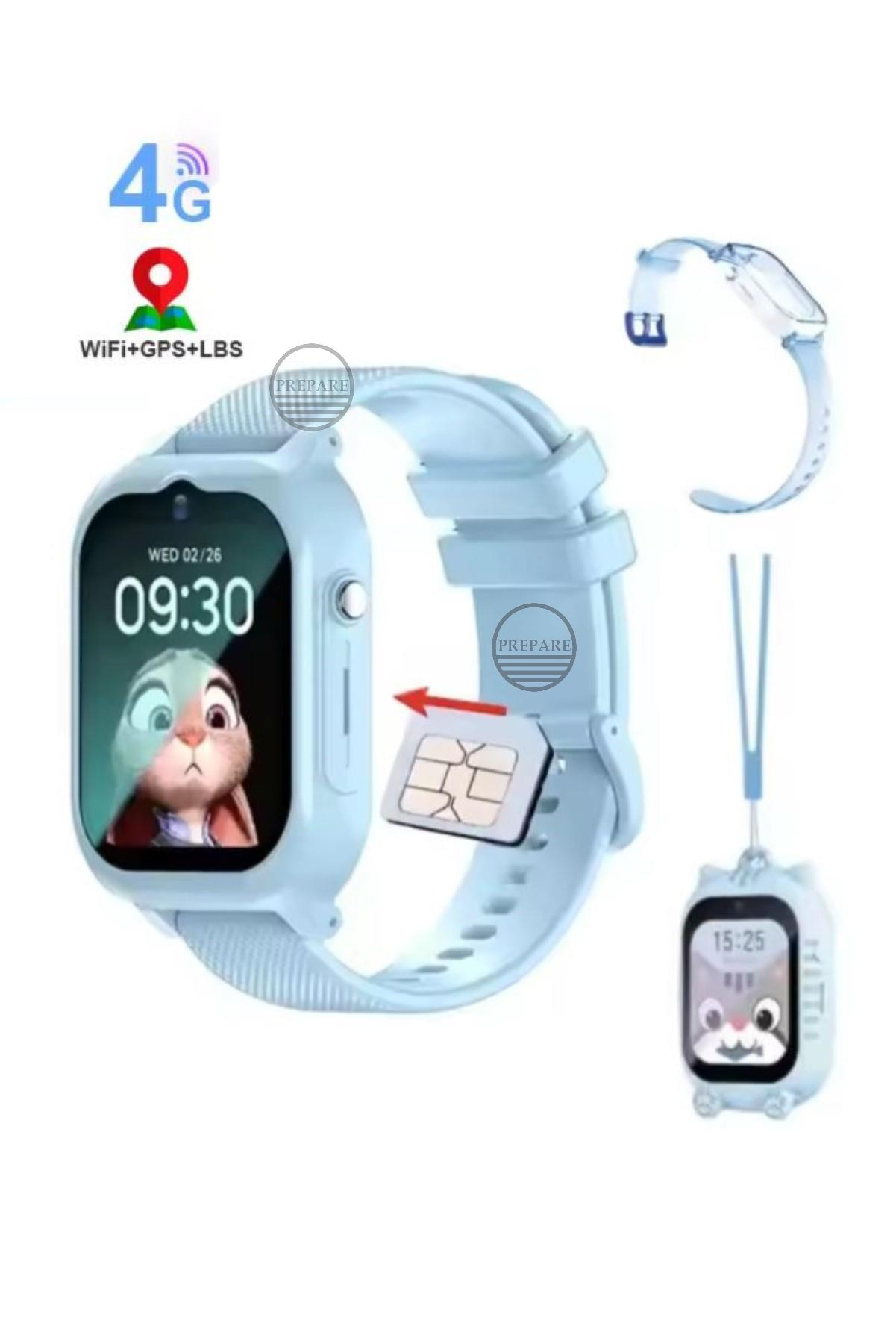 Sim Kartlı Konum Takipli 4G Akıllı Çocuk Saati Acil Arama Görüntülü Görüşme ve Sesli Mesaj Gönderim Mavi