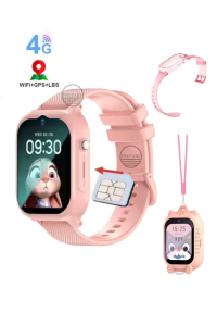 Sim Kartlı Konum Takipli 4G Akıllı Çocuk Saati Acil Arama Görüntülü Görüşme ve Sesli Mesaj Gönderim Pembe