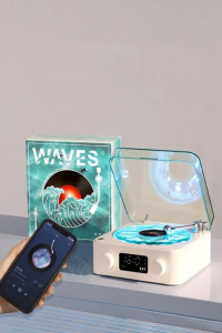 Mini Nostalji Plak Görünüm Dekor Waves Bluetooth Işıklı Müzik Çalar Alarm Saat TF Kart Aux Özellikli