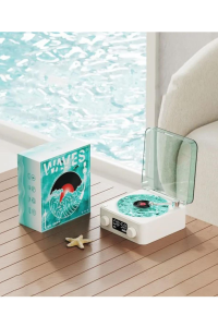 Mini Nostalji Plak Görünüm Dekor Waves Bluetooth Işıklı Müzik Çalar Alarm Saat TF Kart Aux Özellikli Mor