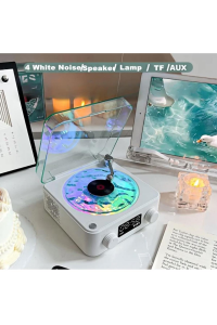 Mini Nostalji Plak Görünüm Dekor Waves Bluetooth Işıklı Müzik Çalar Alarm Saat TF Kart Aux Özellikli Mor