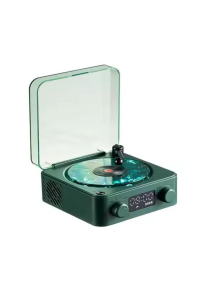 Mini Nostalji Plak Görünüm Dekor Waves Bluetooth Işıklı Müzik Çalar Alarm Saat TF Kart Aux Özellikli Koyu Yeşil