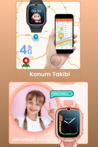 Sim Kartlı 4G Akıllı Çocuk Saati Konum Takipli Acil Arama Görüntülü Görüşme ve Sesli Mesaj Gönderim