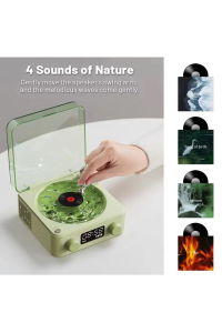 Mini Nostalji Plak Görünüm Dekor Waves Bluetooth Işıklı Müzik Çalar Alarm Saat TF Kart Aux Özellikli Yeşil