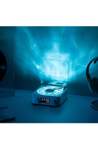 Mini Nostalji Plak Görünüm Dekor Waves Bluetooth Işıklı Müzik Çalar Alarm Saat TF Kart Aux Özellikli Mor