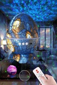 Dinazor Yumurta Galaksi Işık Projektörü Kumandalı Gece Lambalı Yıldızlı Atmosfer Bluetooth Hoparlör