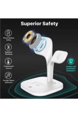 5 in 1 Magsafe Hızlı Şarj İstasyonu Kablosuz + 1 USB Iphone  Airpods Watch Uyumlu 15W + Gece Lambalı Beyaz