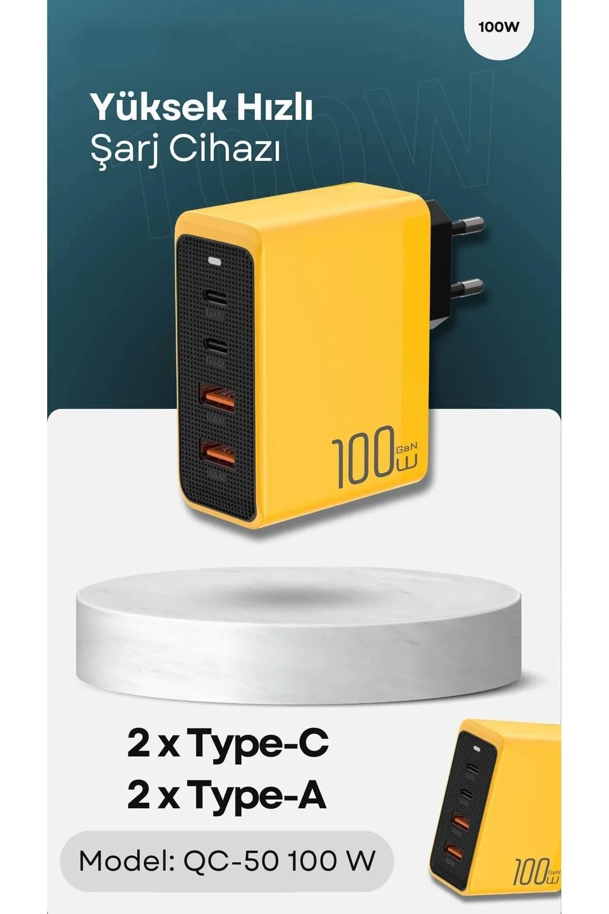 100w GaN3 Pro Masaüstü Süper Hızlı Şarj PD Qualcomm3 Adaptör 2x Type-C 2x UsbA Toplam 4 Port