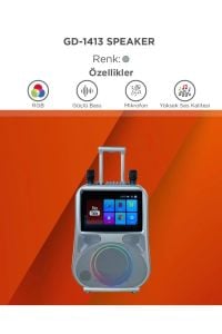 Android Dokunmatik Ekranlı Çift Mikrofon Karaoke Bluetooth Hoparlör Speaker Kumandalı RGB Işık GEDIG