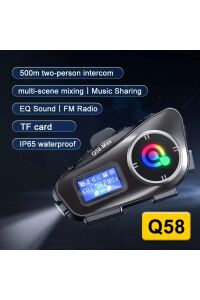 Q58 MAX 500 Mt Intercom 2 Eşleşmeli Kask Kulaklık Su Geçirmez Bluetooth Motosiklet Stereo Mp3 FM Radyo