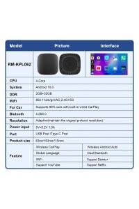 Wireless Carplay Android Araba 4 Çekirdekli Akıcı Full Hd 1080P Wifi 2.4/5G A133AllWinner Chip