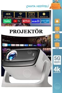 Projeksiyon 4K Ultra HD Ev Ofis Fuar Toplantı Sunumları Sinema Oyun Android WiFi Bluetooth Projektör