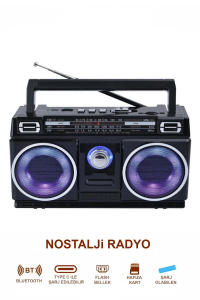 Nostalji Radyo RGB Işıklı 10W Gücünde Kaliteli Yüksek Sesli Çift Hoparlör