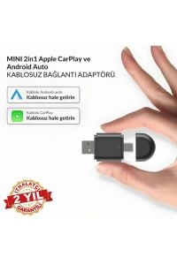 Carplay Usb ve Type-c 2in1 Araç Multimedya Adaptörü Yeni Tasarım Mini Kablosuz İOS ANDROİD Uyumlu