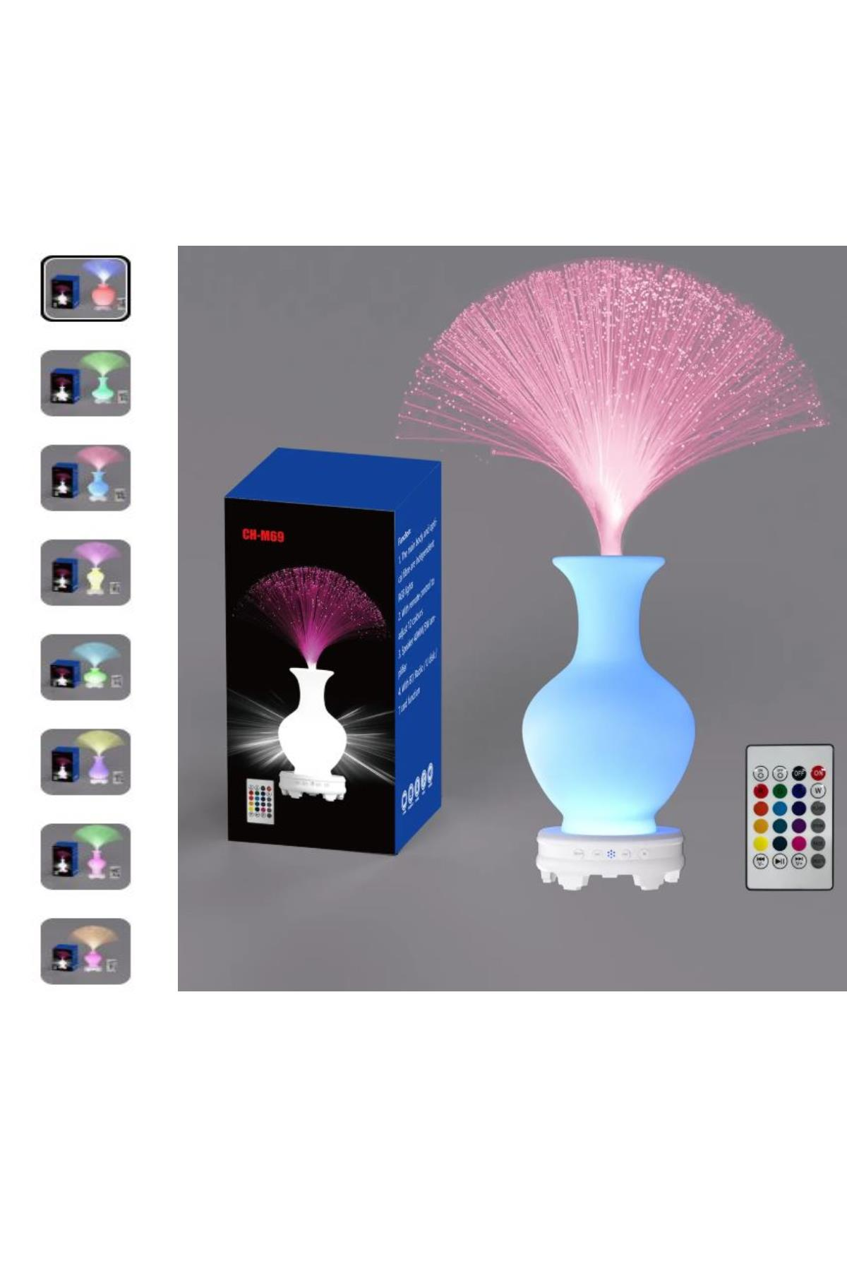 Bluetooth Hoparlör Püsgüllü Vazo Tasarımlı Kumandalı 17 Çeşit Rengarenk RGB Ledli Zarif
