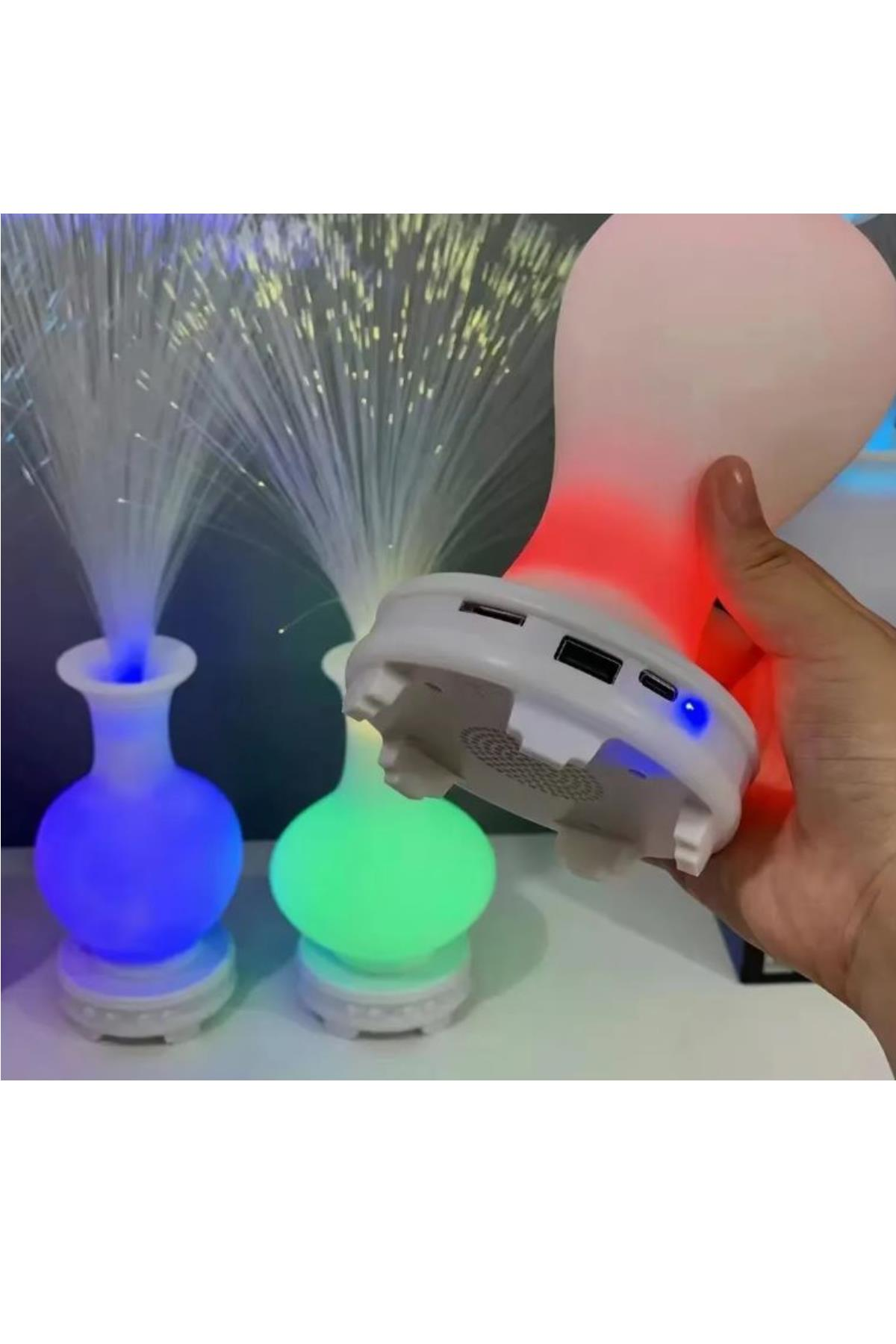 Bluetooth Hoparlör Püsgüllü Vazo Tasarımlı Kumandalı 17 Çeşit Rengarenk RGB Ledli Zarif