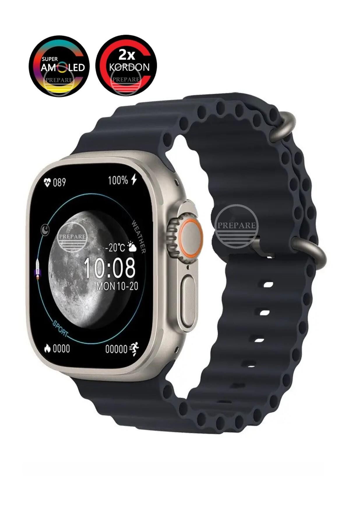 Watch 8 Pro Max Ultra 49mm Amoled 2,02 inç Ekran Pusula Vidalı Kilitli Çift Kordon Akıllı Saat