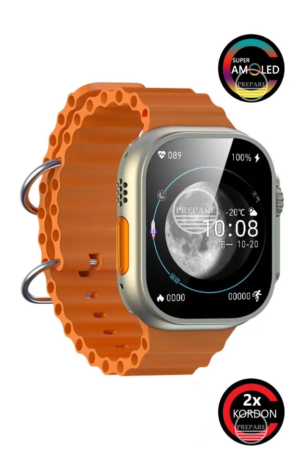 Watch 8 Pro Max Ultra Amoled 49mm 2,02 inç Ekran Pusula Vidalı Kilitli Çift Kordon Akıllı Saat