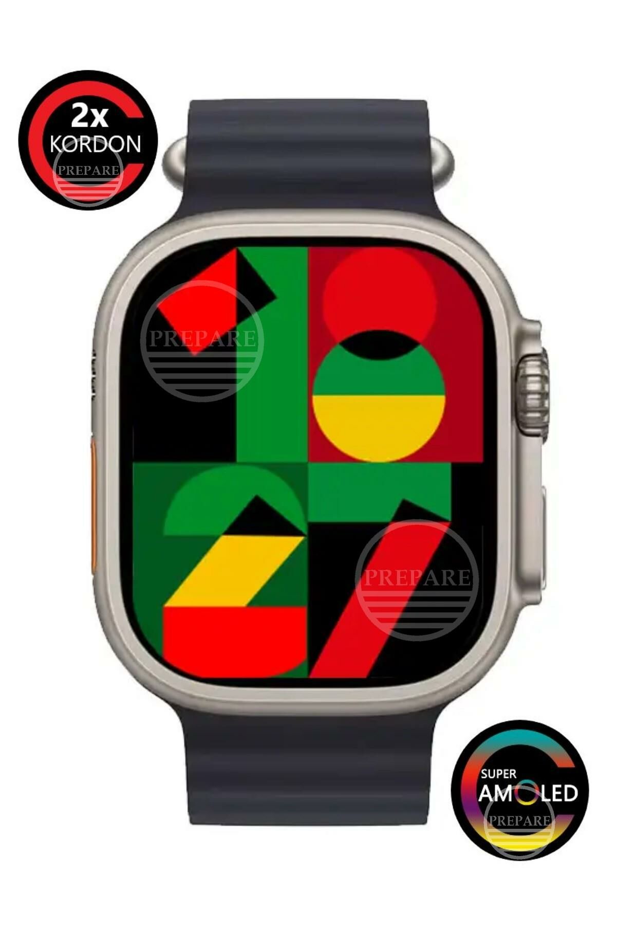 Watch 8 Ultra Pro Max Amoled 49mm 2,02 inç Ekran Pusula Vidalı Kilitli Çift Kordon Akıllı Saat