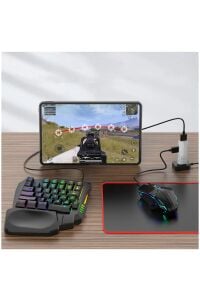 PUBG Mobil Oyun Kit 5in1 BT5.3 Klavye Mouse Set Klavye, Dönüştürücü, Mouse, Mousepad, Telefon Tutucu