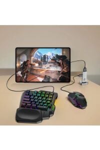 PUBG Mobil Oyun Kit 5in1 BT5.3 Klavye Mouse Set Klavye, Dönüştürücü, Mouse, Mousepad, Telefon Tutucu