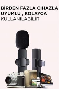 K9 2li Type-C + Lightning dönüştürücülü Kablosuz Yaka Mikrofonu 2li