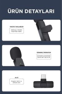 K9 2li Type-C + Lightning dönüştürücülü Kablosuz Yaka Mikrofonu 2li