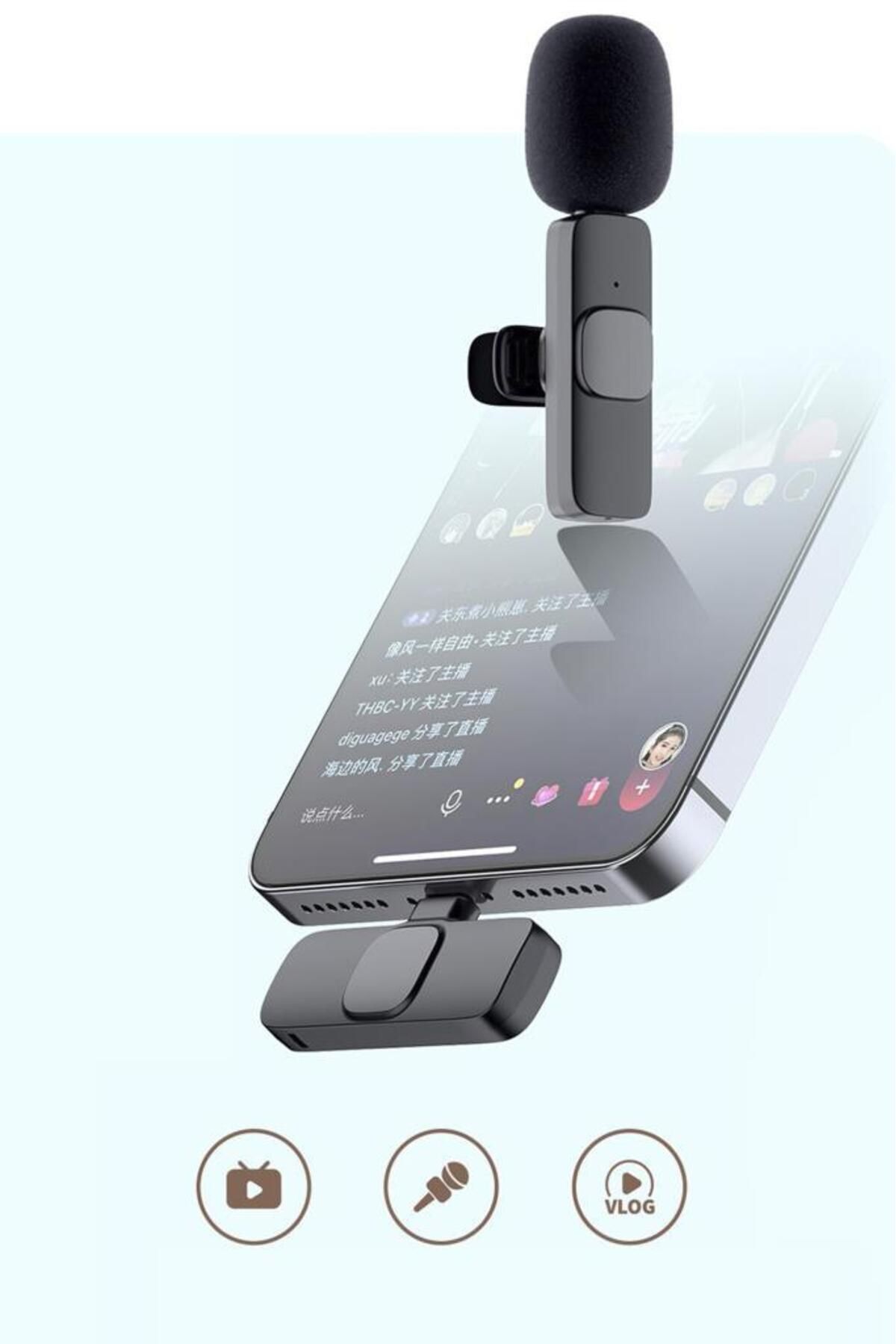 K9 2li Type-C + Lightning dönüştürücülü Kablosuz Yaka Mikrofonu 2li