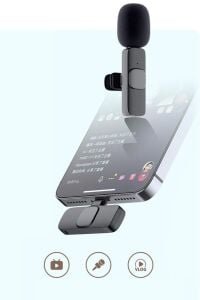 K9 2li Type-C + Lightning dönüştürücülü Kablosuz Yaka Mikrofonu 2li