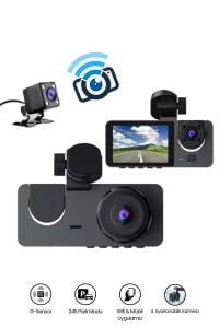 Araç İçi Wi-fi Kamera HD 3 Kameralı 7/24 Kayıt G-sensör Mobil Uygulama İle Canlı Takip Black Box