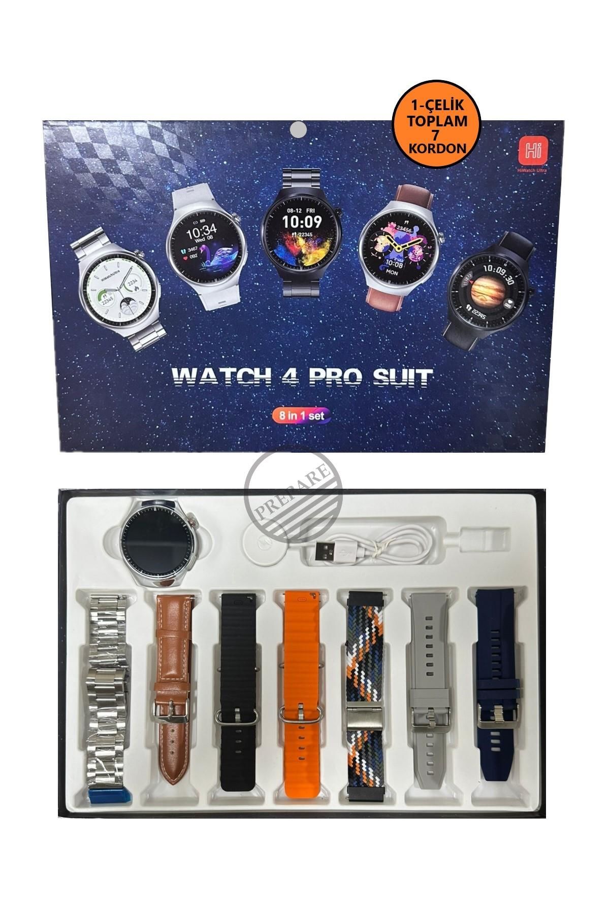 Watch 4 Pro Suit 7 Kordonlu Tüm Cihazlara Uyumlu Sesli Görüşme Bildirim Özellikli Akıllı Saat Gri