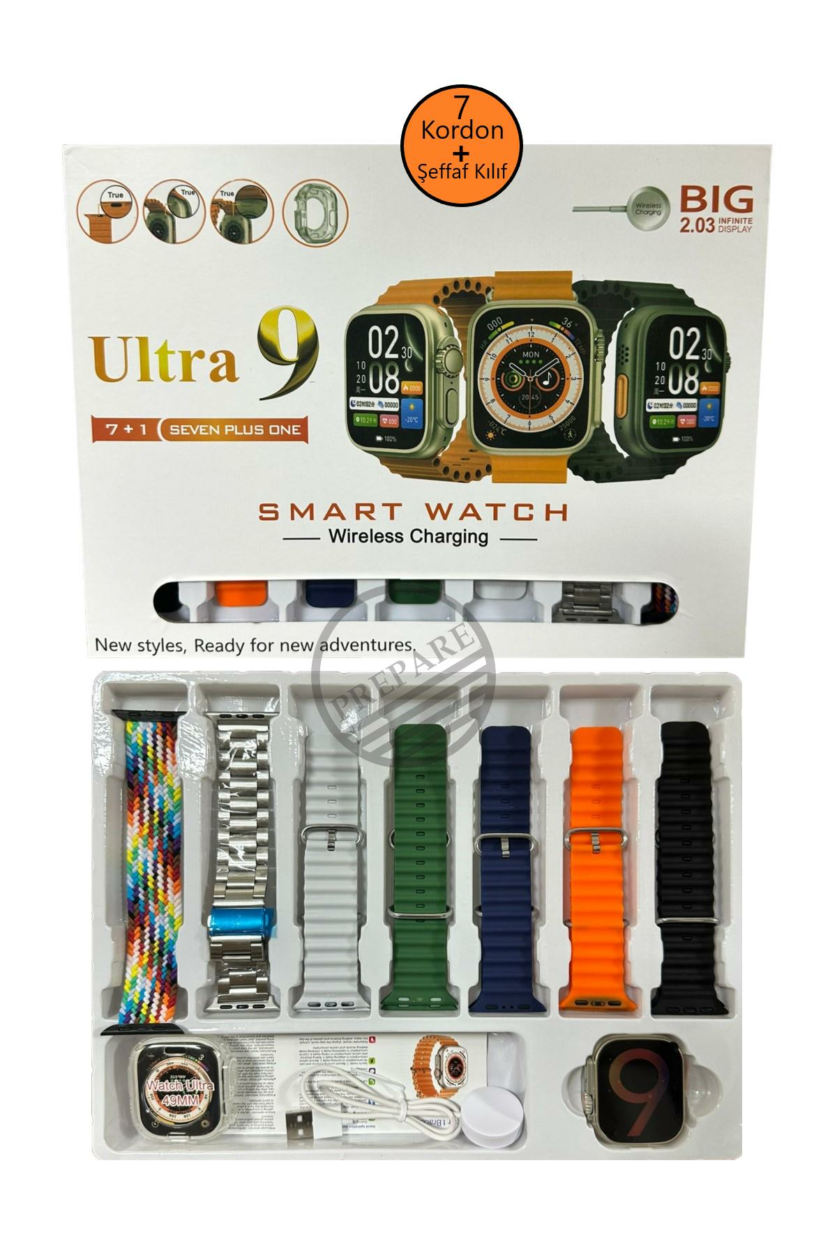 Watch 9 Ultra 7 Kordonlu set 49mm 2.03 inç Ekran Kılıf Hediyeli Sesli Arama Bildirim Özellikli 7+1