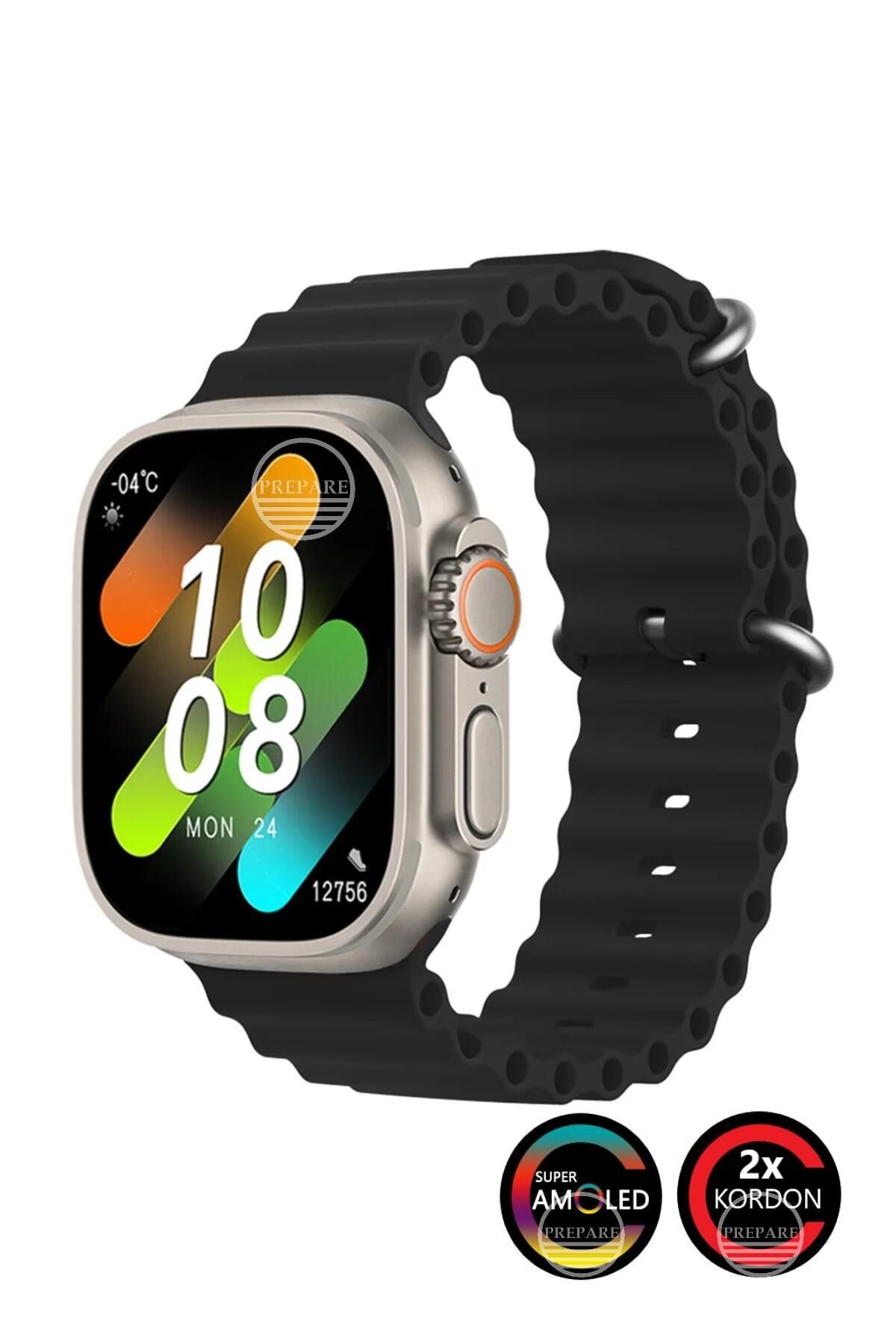 Watch 8 Ultra Pro Max Amoled 49mm 2,02 inç Ekran Pusula Vidalı Kilitli Çift Kordon Akıllı Saat