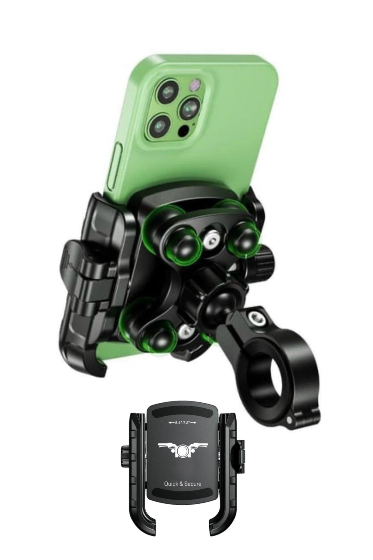 Motosiklet Profesyonel Gidon Telefon Tutucu Gidona Uyumlu Sıkmalı ve Yandan Mandallı 360 Derece