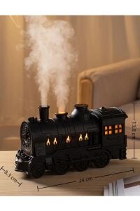 Tren Şeklinde Buharlı Oda Hava Nemlendirici Işık Fonksiyonlu Buhar Makinesi Kumandalı Siyah