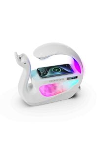 Kuğu Nemlendirici 6'sı 1 Arada RGB Işık Kablosuz Şarj Bluetooth Hoparlör